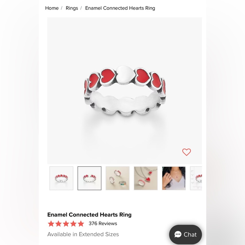 James Avery Enamel Connected Red Hearts Ring size 5.5